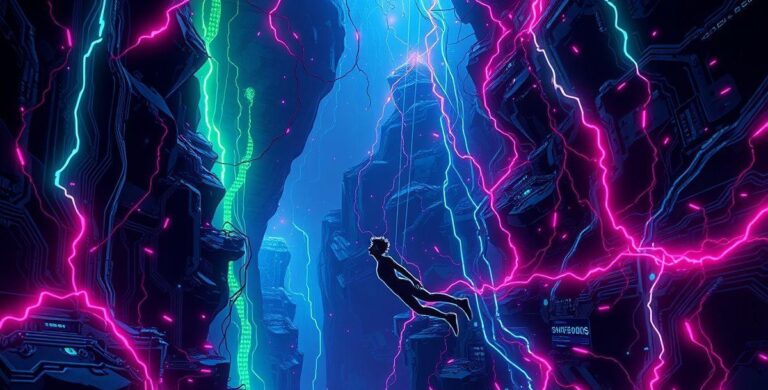 Caos no Abismo Neon: Queda Livre na Tecnologia